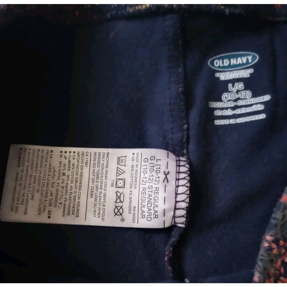 2pc Legging Lot Old Navy/Bobbie Brooks sz L 10/12 Girls NavBlu Floral/Gray Stars